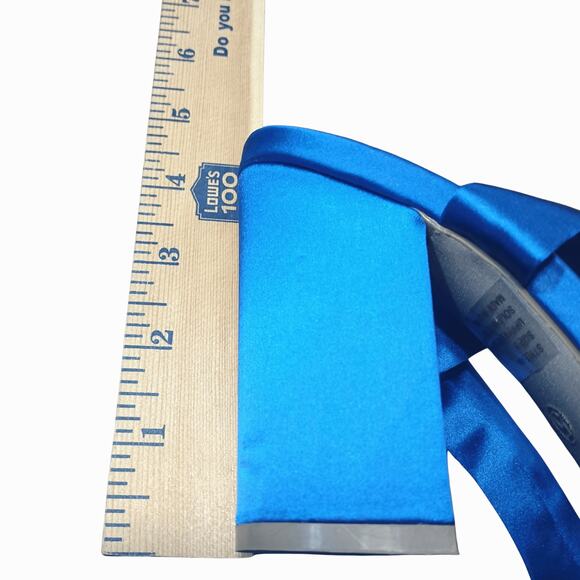 Lulus Women's Heels Sz 5 Blue Satin Lace Up 4 Inch Block Heel - Picture 6 of 8